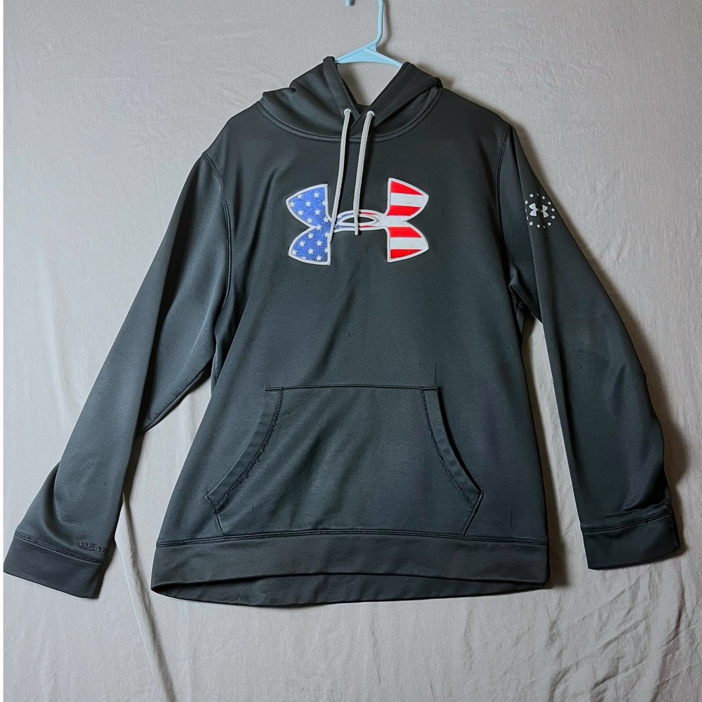 Under Armour Hoodie Mens Large Freedom Flag Gray Graphic Pullover Activewear